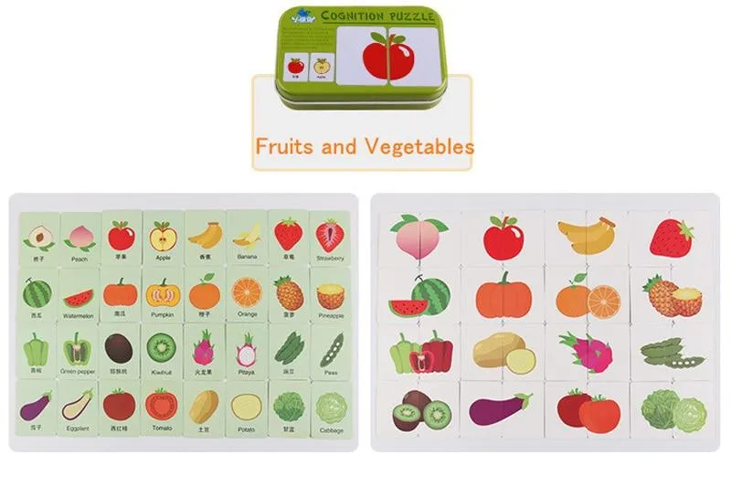 Fruit Animal Cognition Card Puzzle Game For Baby Toddler Montessori Matching Game 3D Jigsaw Kids Early Learning Educational Gift