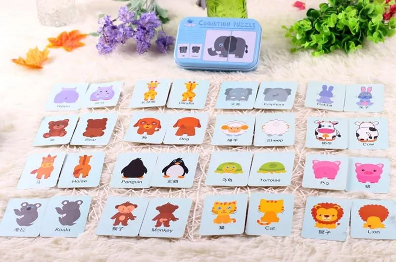 Fruit Animal Cognition Card Puzzle Game For Baby Toddler Montessori Matching Game 3D Jigsaw Kids Early Learning Educational Gift