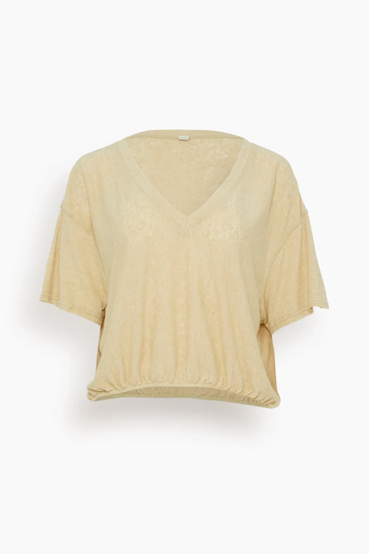 Gathered Hem V-Neck Tee in Khaki