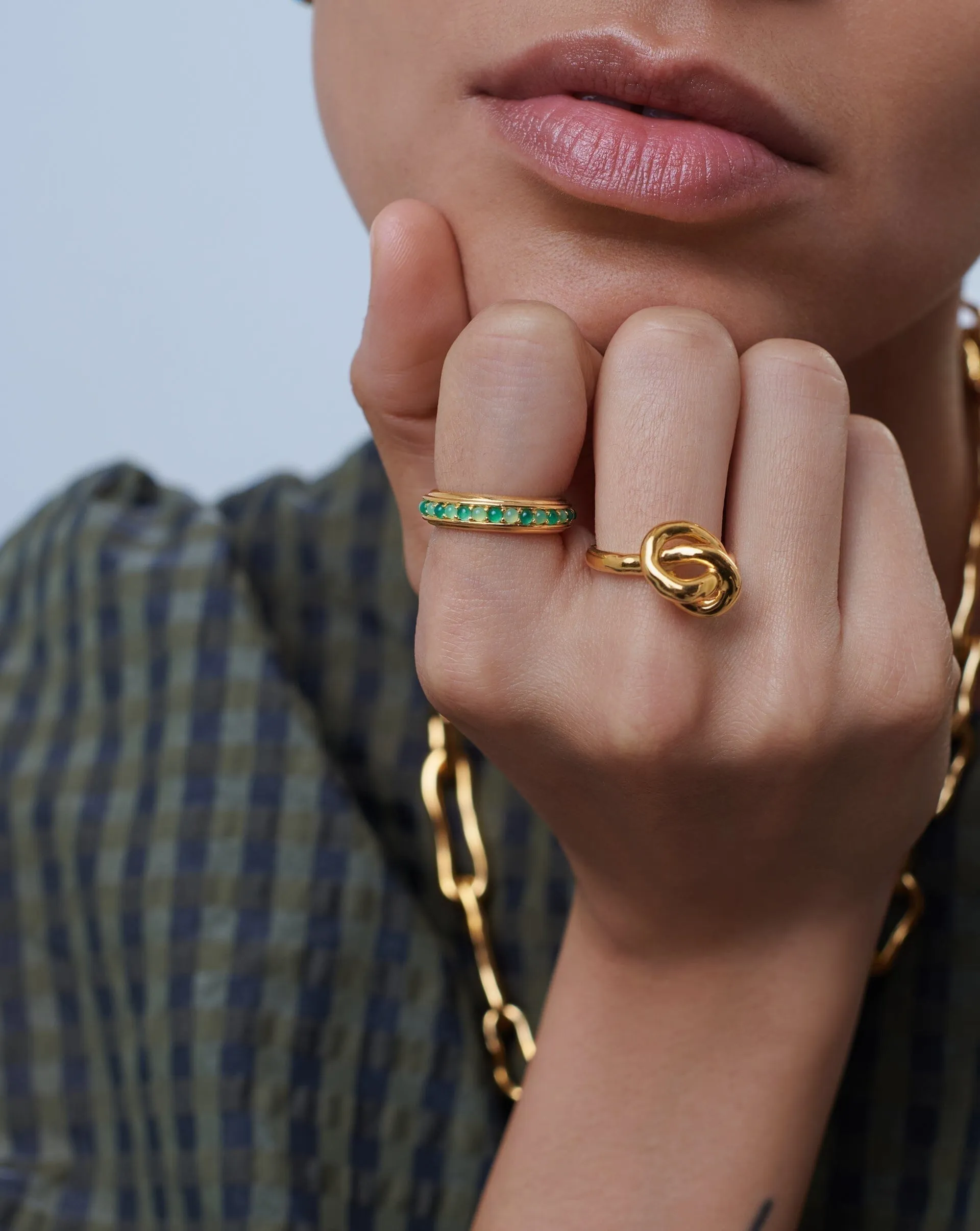 Hot Rox Gemstone Stacking Ring | 18ct Gold Plated Vermeil/Green Onyx & Chalcedony