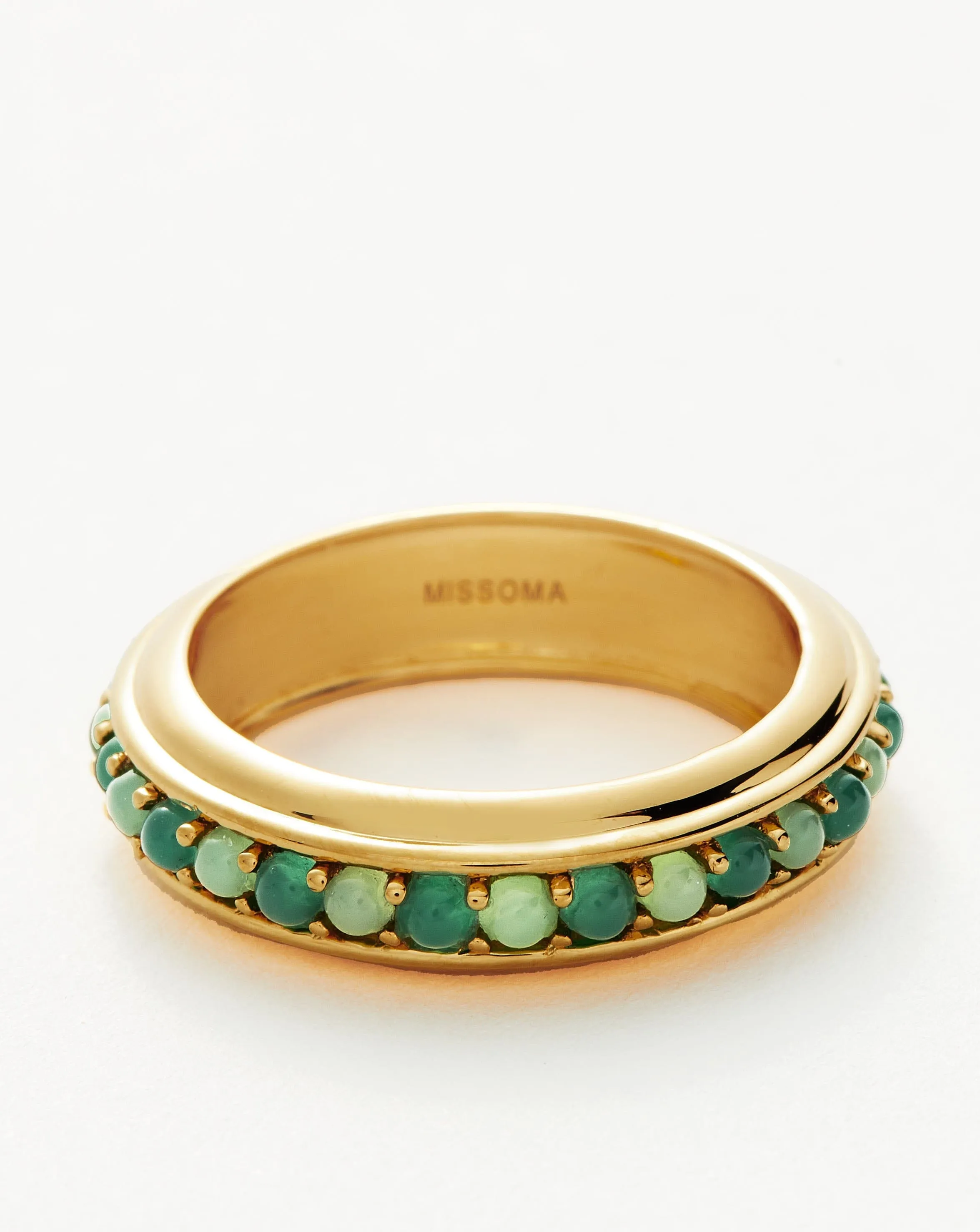 Hot Rox Gemstone Stacking Ring | 18ct Gold Plated Vermeil/Green Onyx & Chalcedony