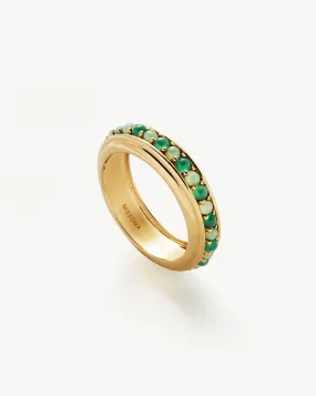 Hot Rox Gemstone Stacking Ring | 18ct Gold Plated Vermeil/Green Onyx & Chalcedony