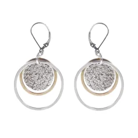 J & I Gold Silver Double Hoop Textured Disc Earrings