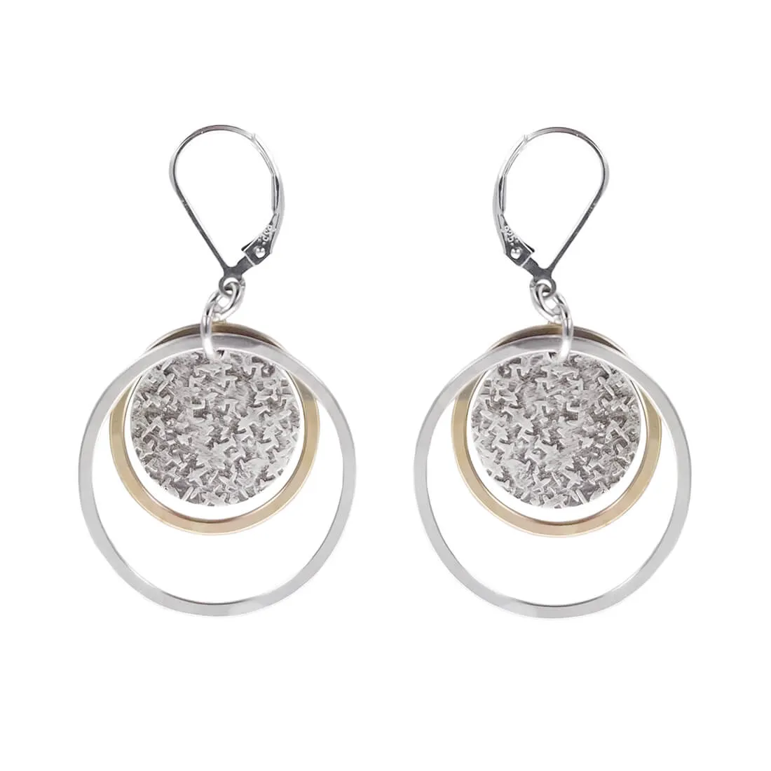 J & I Gold Silver Double Hoop Textured Disc Earrings