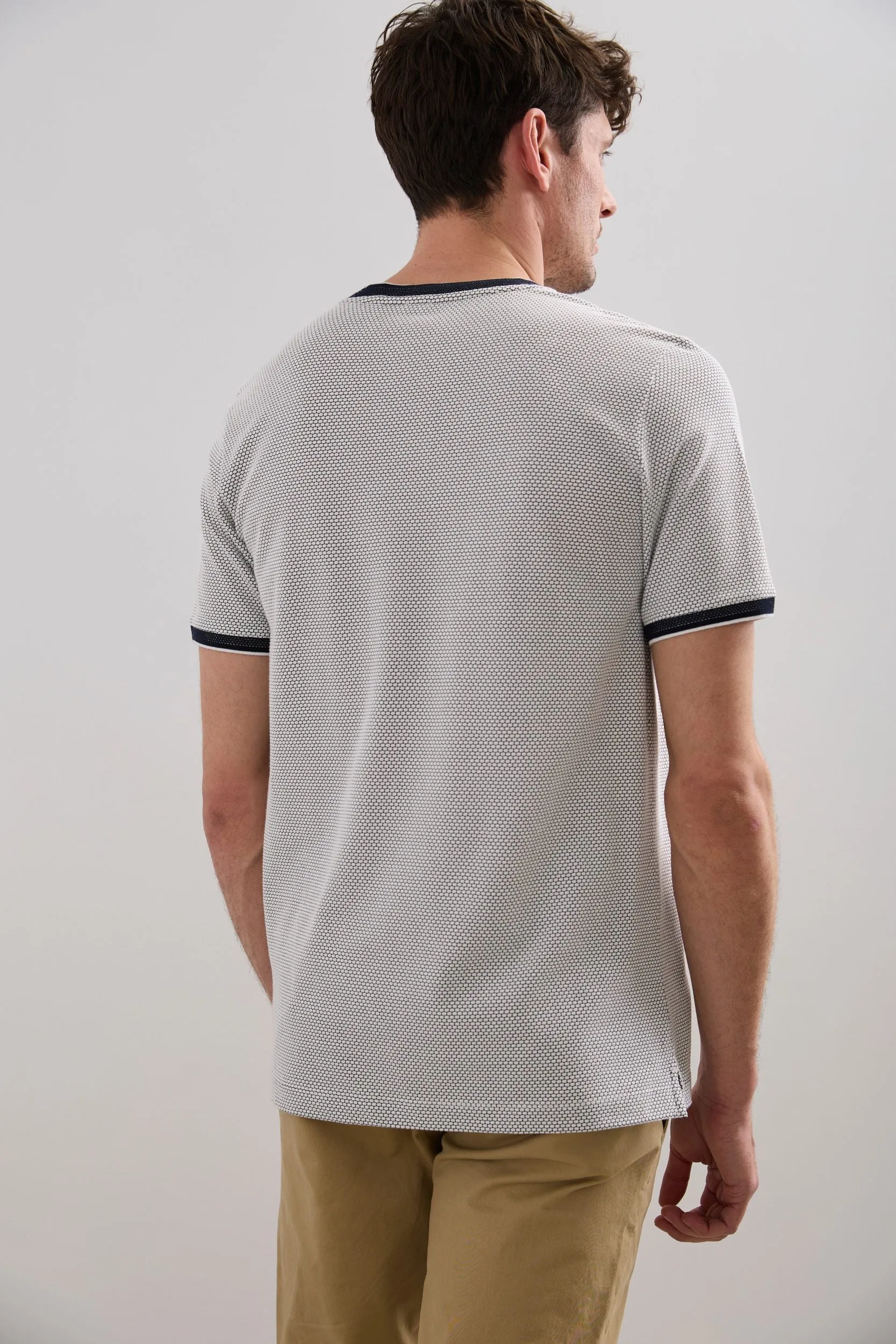 Jacquard T-shirt with ribbed knit details