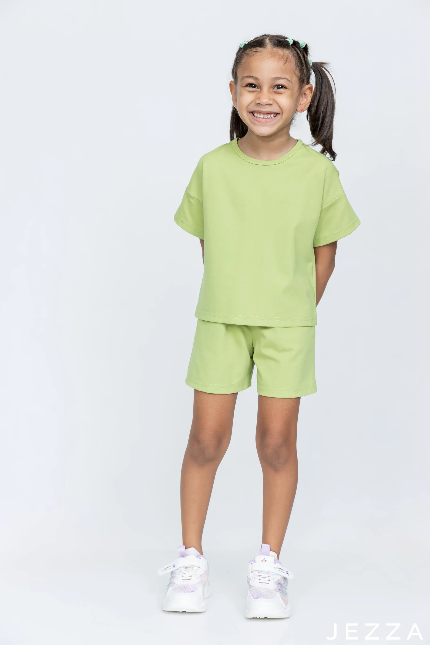 JEZZA Green Color Kids T-Shirt & Shorts Set 44262/44402