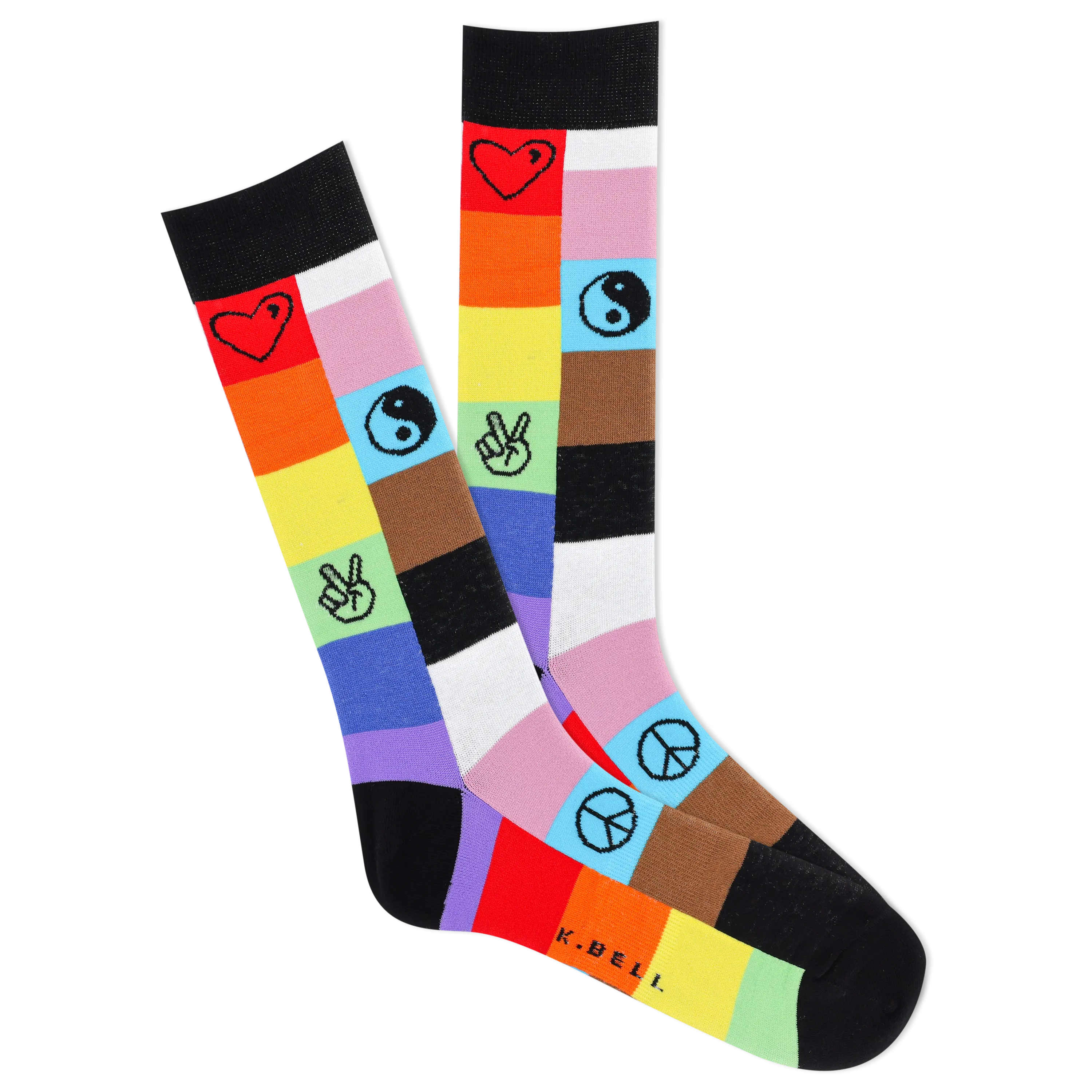 K.Bell Men's Rainbow Patches Active Crew Sock