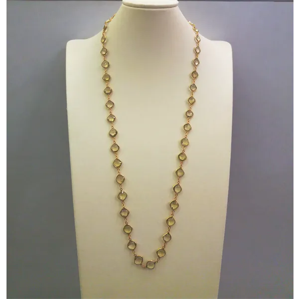 Lemon Quartz Cushion Jeweled Chain Necklace