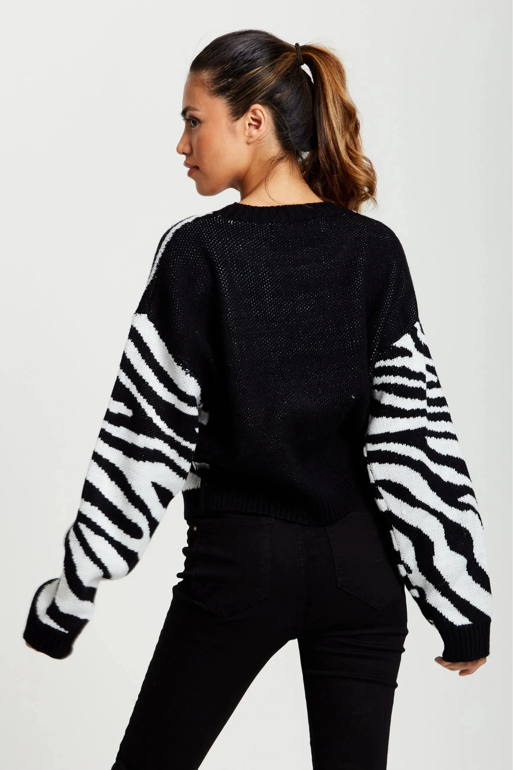 Liquorish Star Jumper In Black And White Zebra Pattern