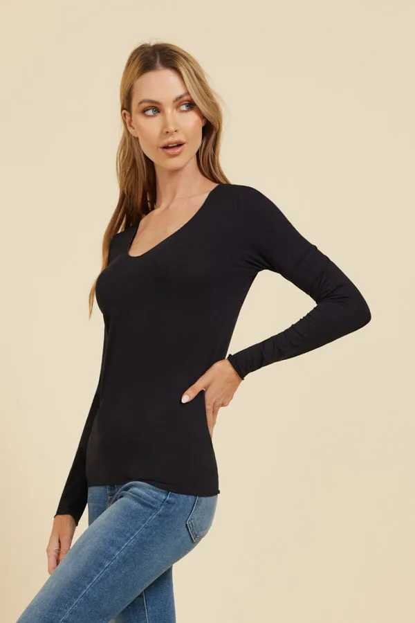 Majestic Soft Touch Long Sleeve Merrow Edge V-Neck in Marine