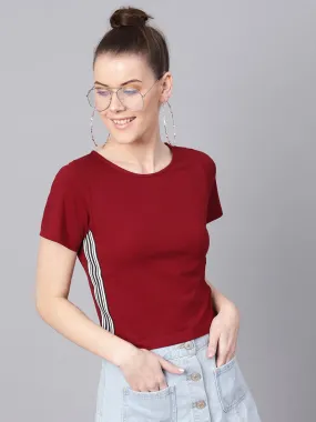 Maroon Athleisure Tape Crop Top