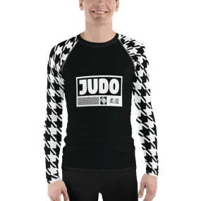 Masterful Protection: Men's Blanc Houndstooth Judo BJJ Rash Guard Noir