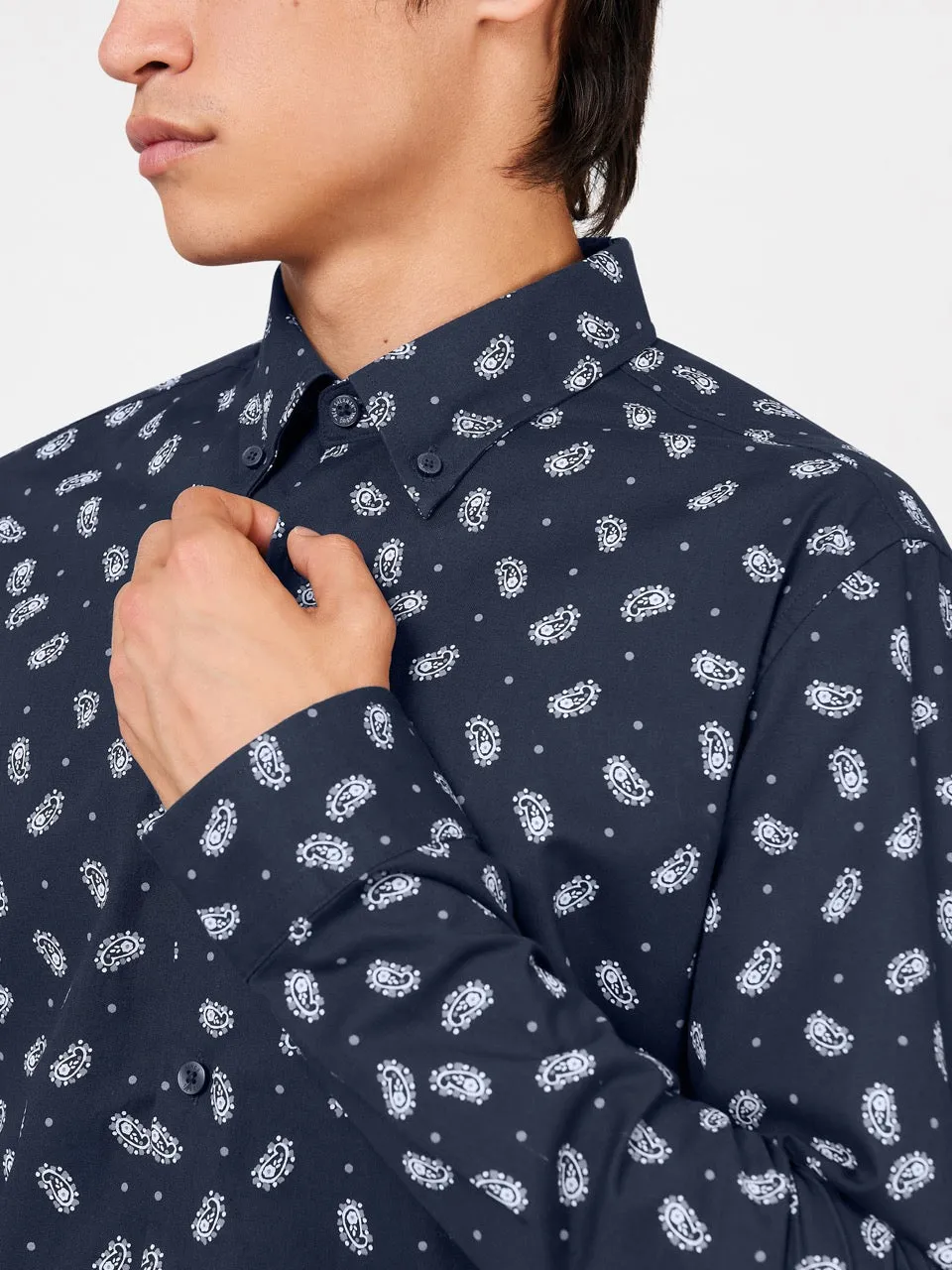 Micro Paisley Print Shirt - Dark Navy