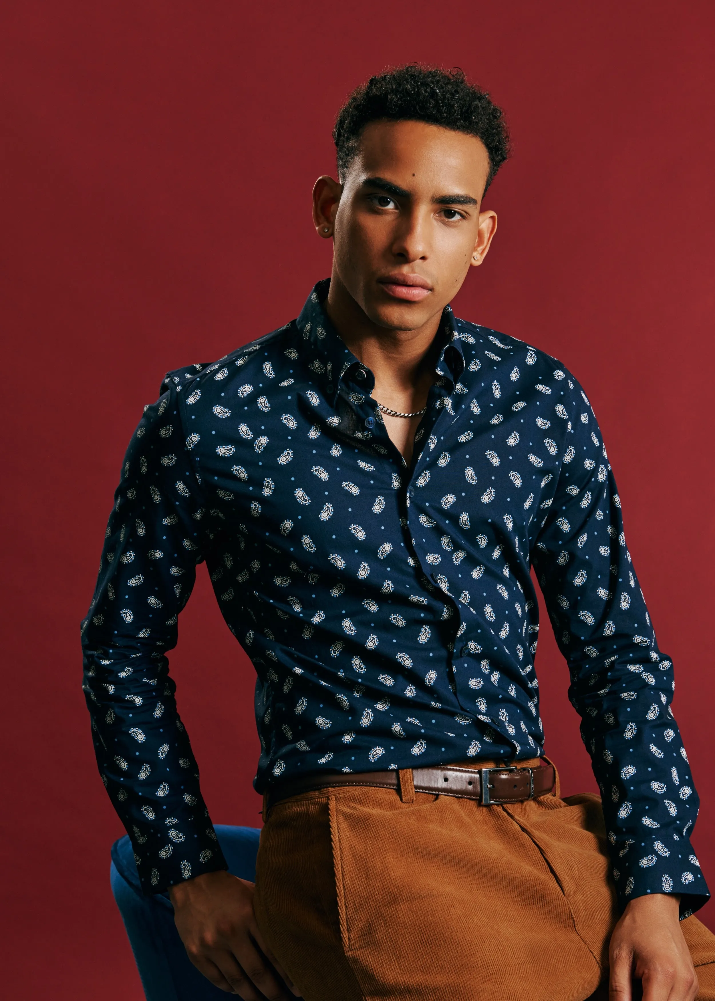 Micro Paisley Print Shirt - Dark Navy