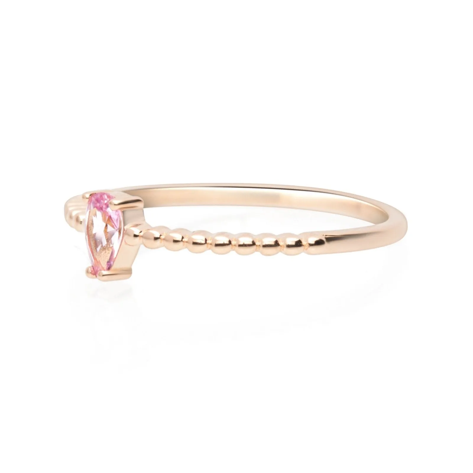 Pink Topaz Pear Set in Cubic Zirconia Studded Band