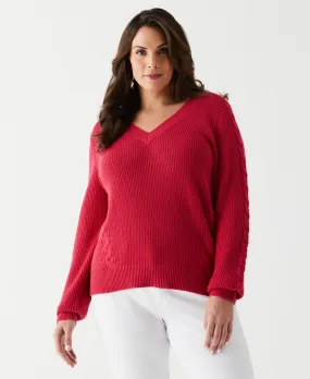 Plus Size Cable Knit V-Neck Sweater