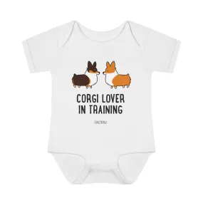 "Corgi Lover in Training" Baby Bodysuit | Red   Tri Combo