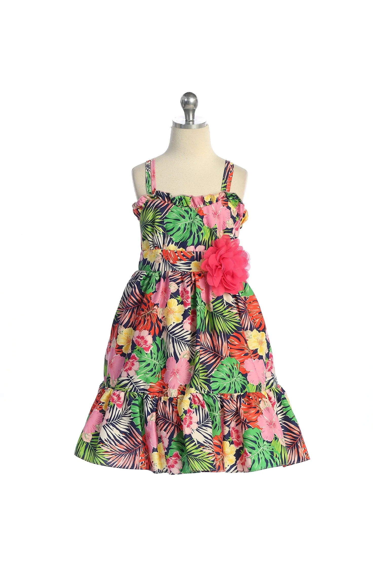 Ruffle Tropical Cotton Plus Size Girls Dress