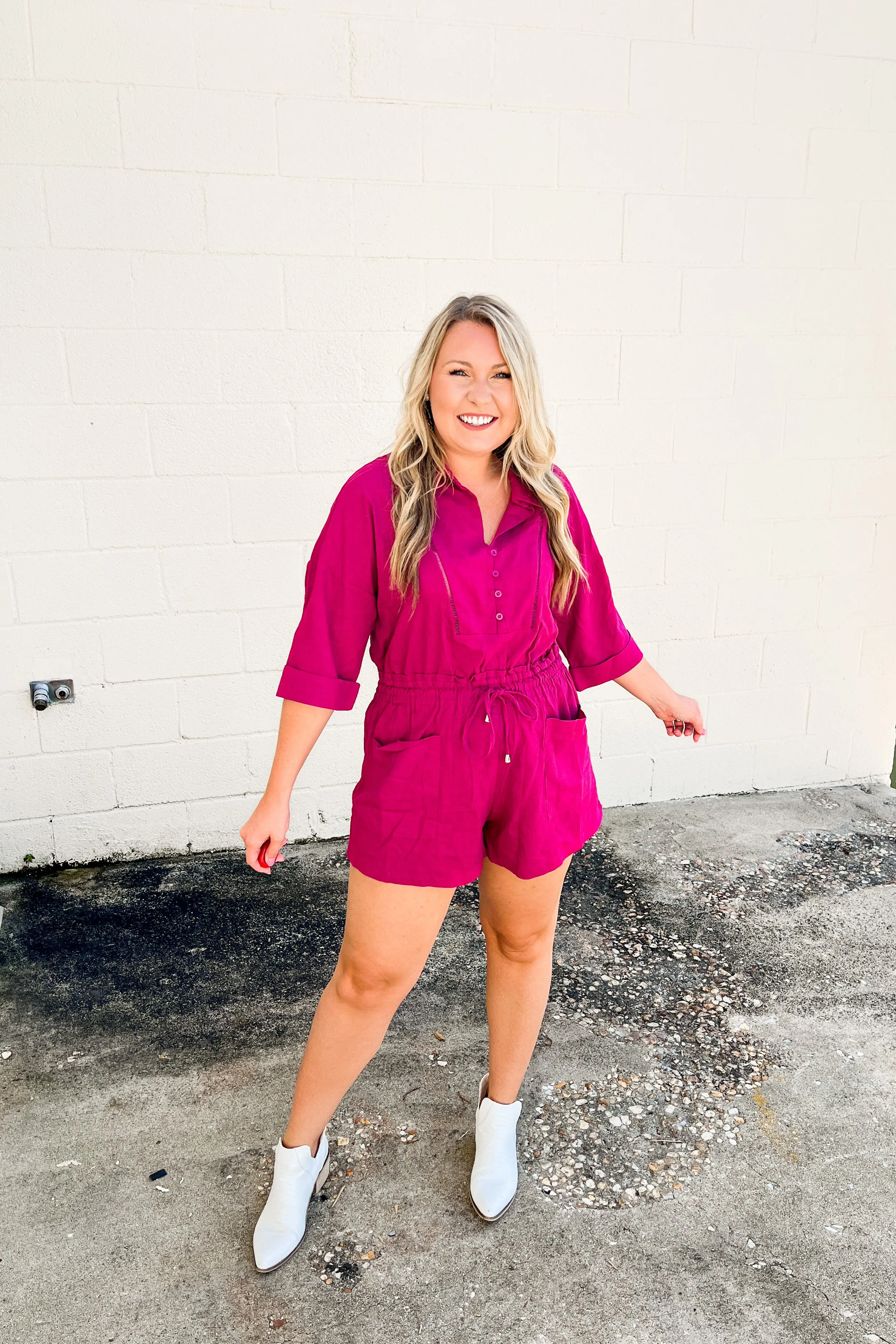 SALE | Let's Go Girls Romper, Magenta