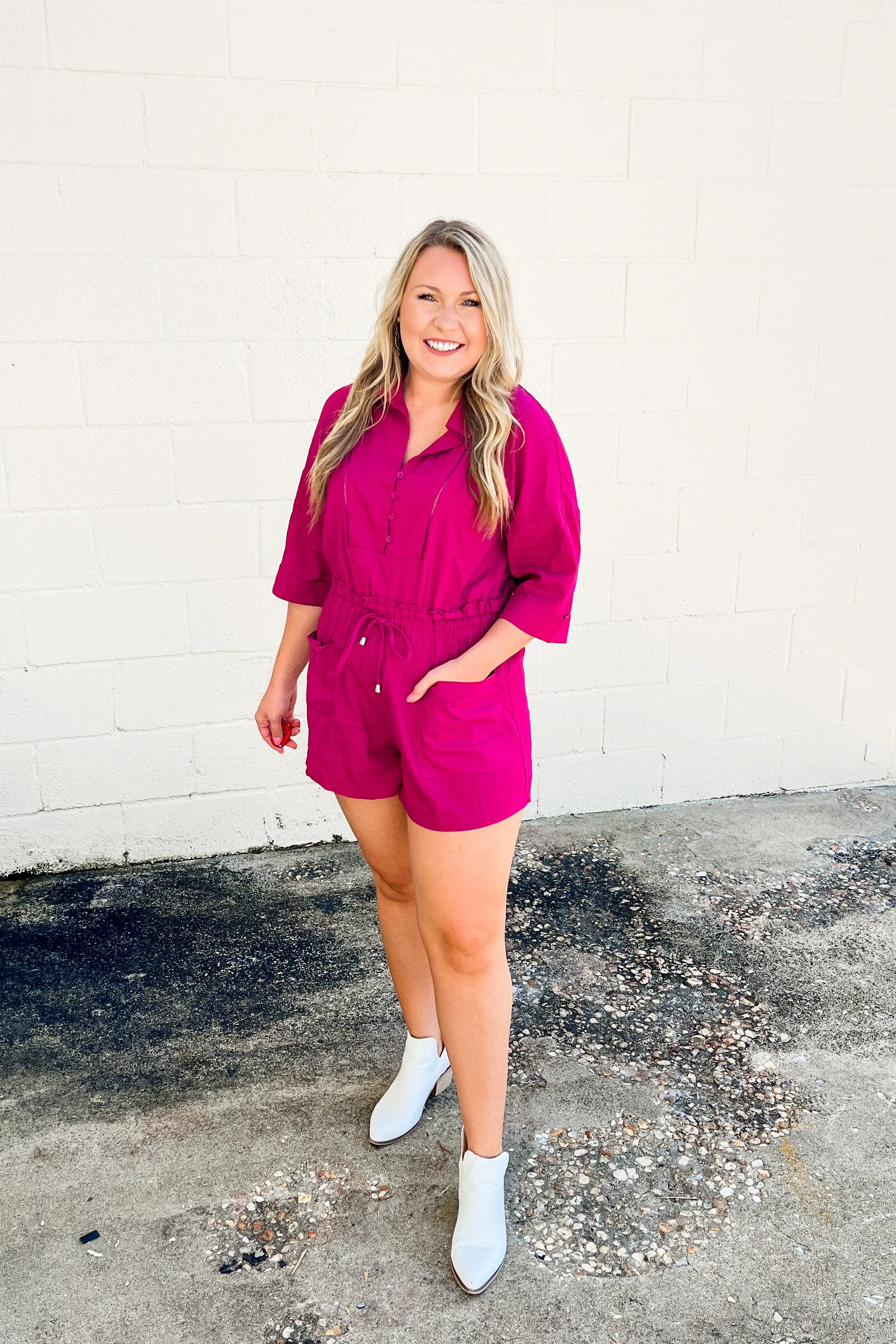 SALE | Let's Go Girls Romper, Magenta