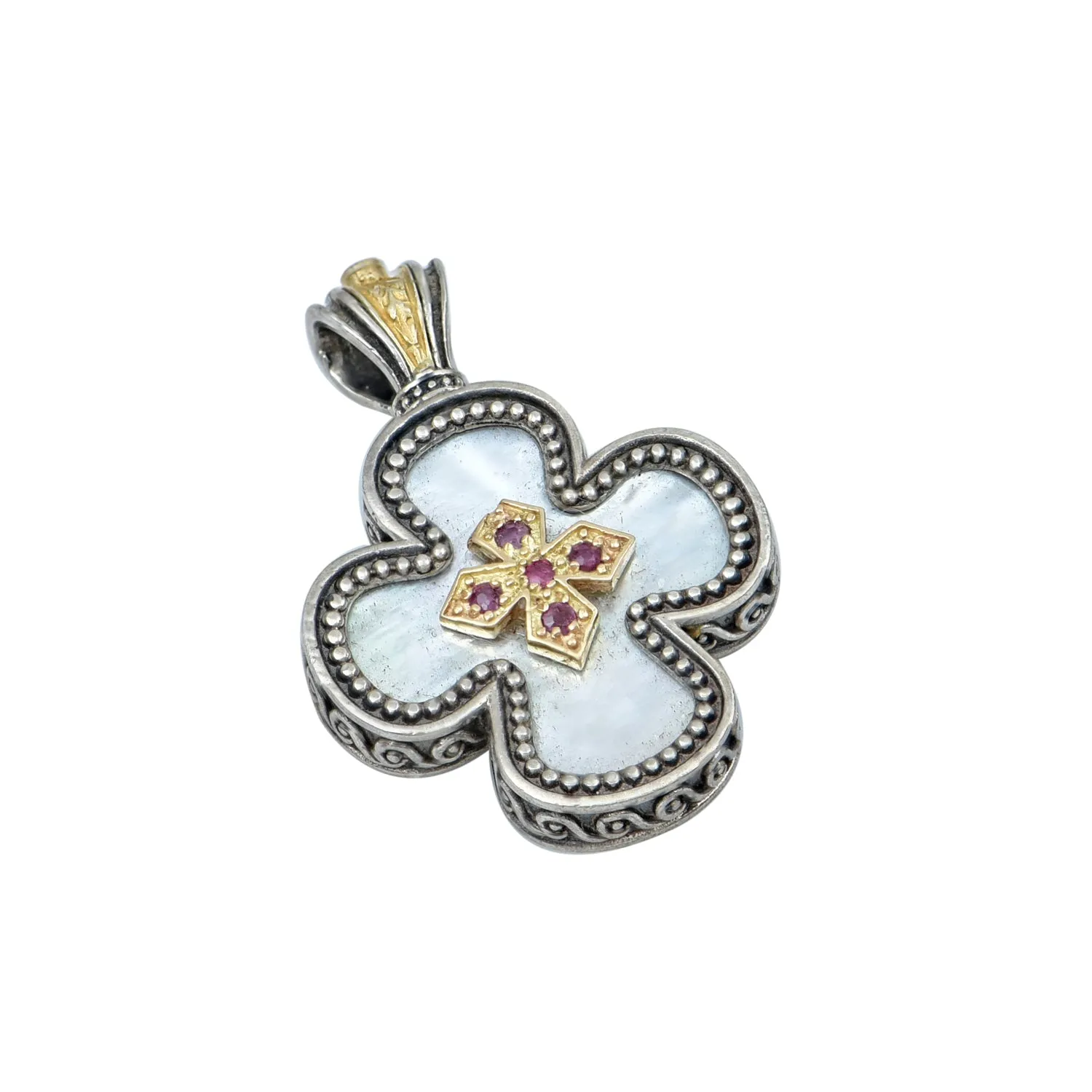 Silver & Gold Plated Mother of Pearl Cross (round edges)