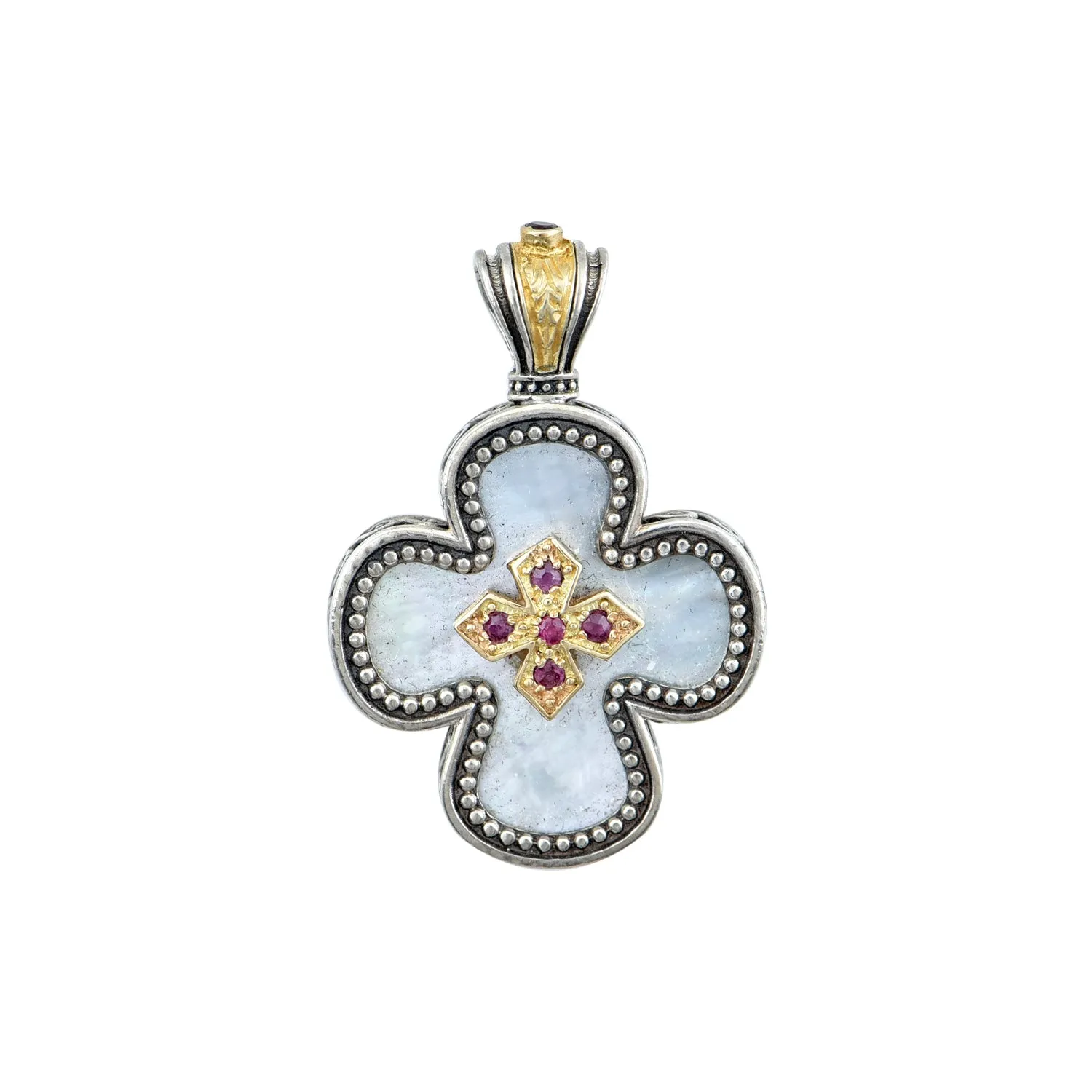 Silver & Gold Plated Mother of Pearl Cross (round edges)