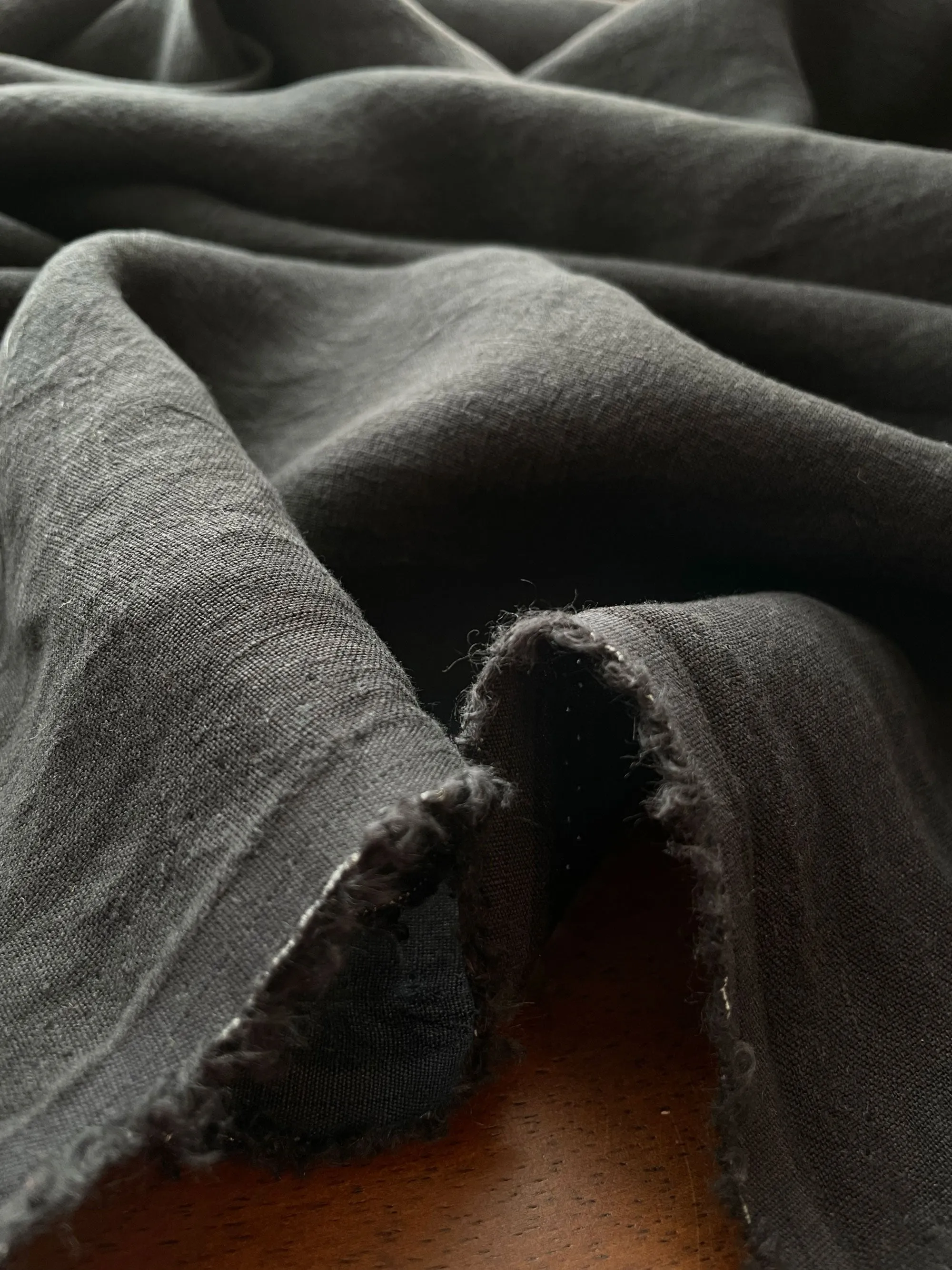 Soft Washed Lightweight Linen Fabric in Black