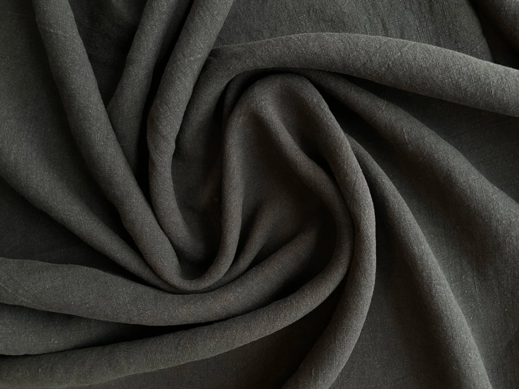 Soft Washed Lightweight Linen Fabric in Black