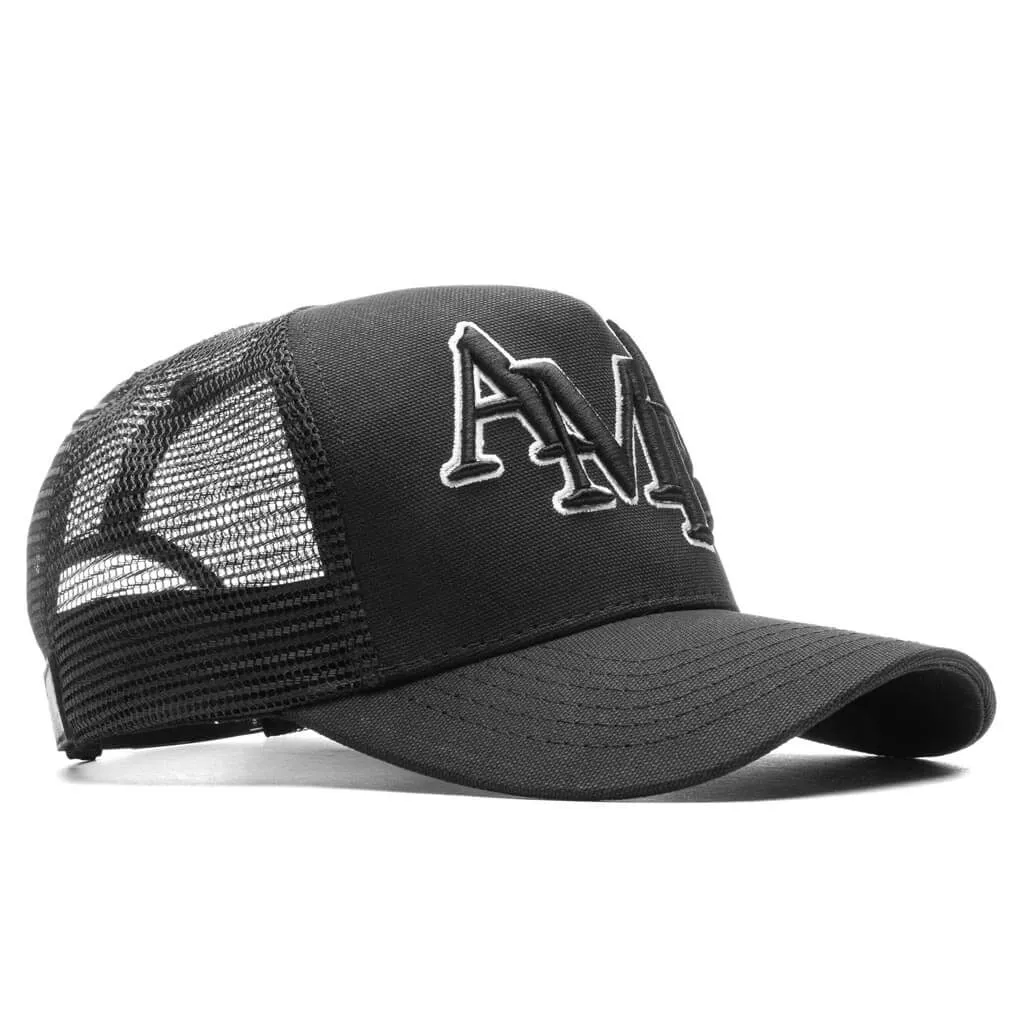 Staggered Logo Trucker Hat - Black/Alabaster