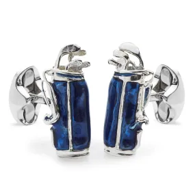 STERLING SILVER GOLF BAG CUFFLINKS WITH BLUE ENAMEL