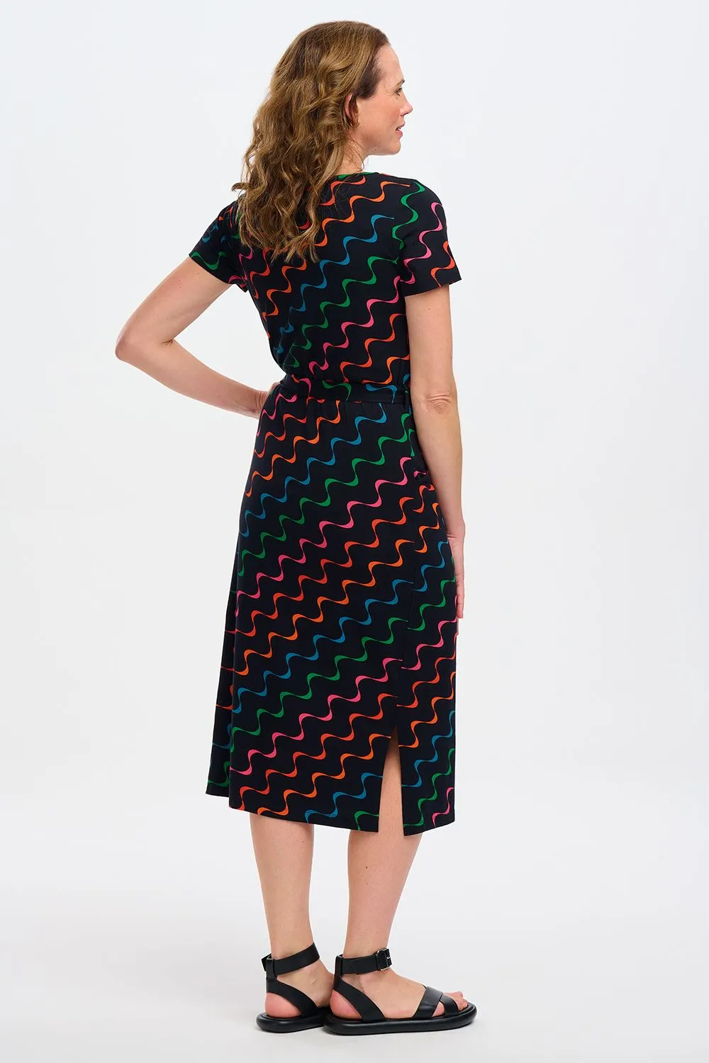 Sugarhill Brighton Black Undulating Waves Flissy Jersey Midi Dress