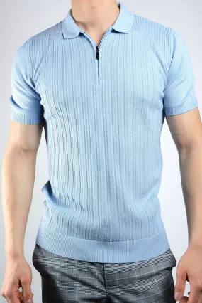 Textured Solid Zip Knit Polo