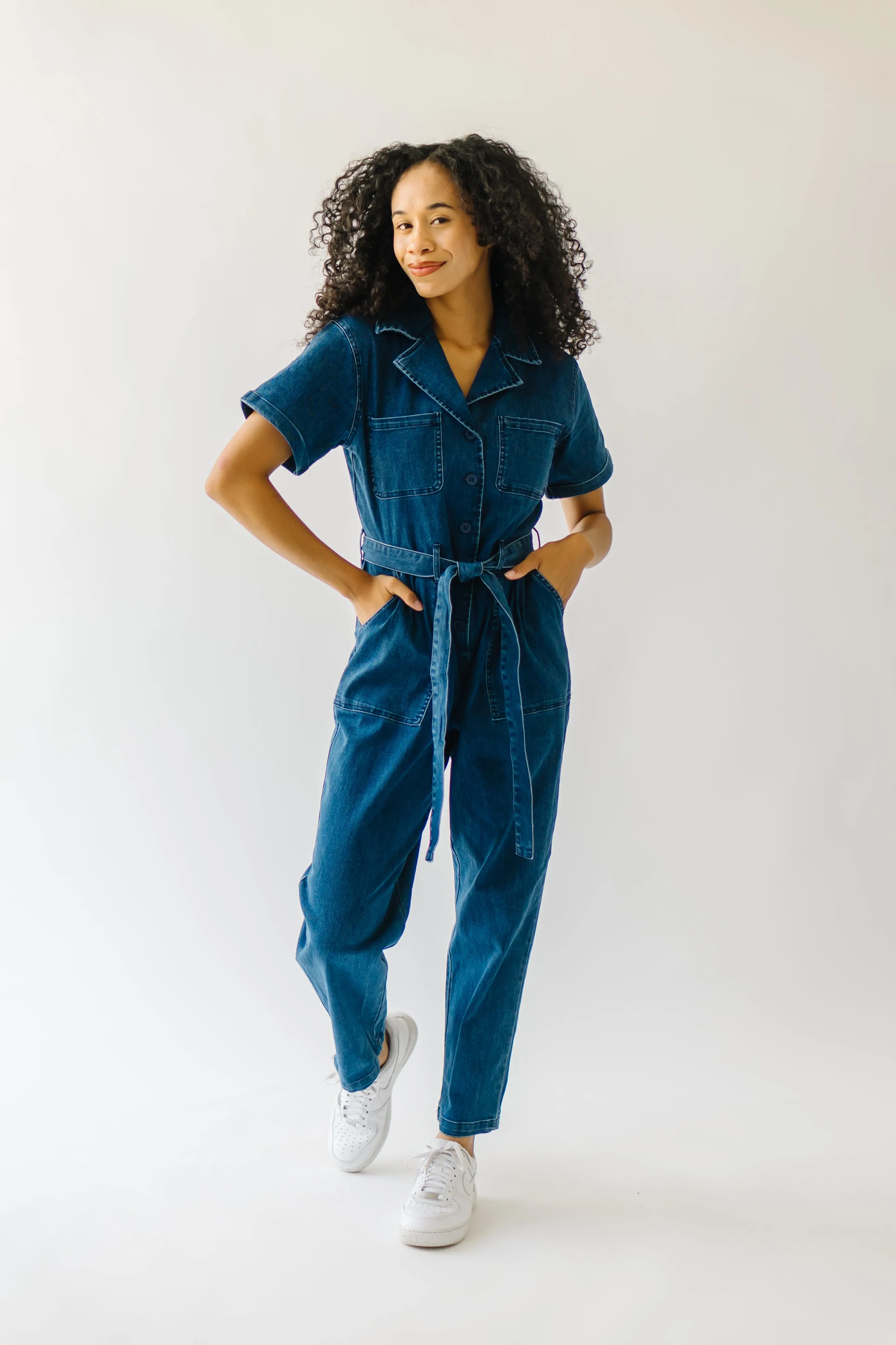 The Fleming Tie Denim Jumpsuit in Blue