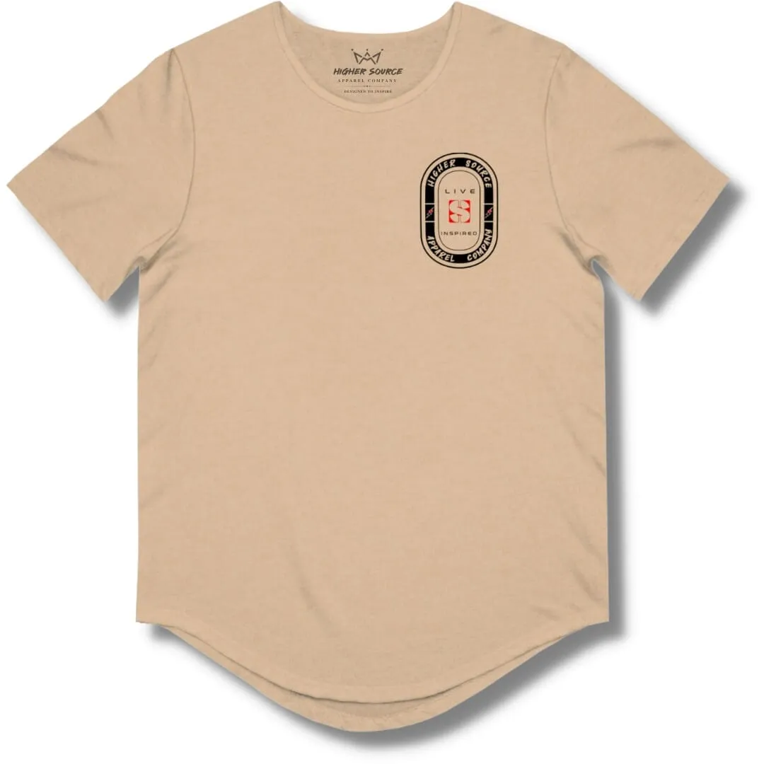 The Workers Are Few Curved Hem T Shirt - Sand Dune / Heather - Black / Red