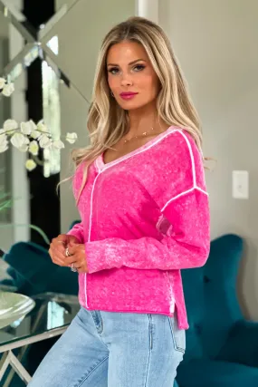 Tribal Pinkalicious Long Sleeve V-neck Light Sweater : Hot Pink