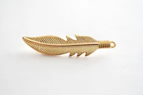 Vermeil Gold Wholesale Large Feather Pendant - 18k gold plated over sterling silver, large feather charm, Gold Feather Charm, Leaf